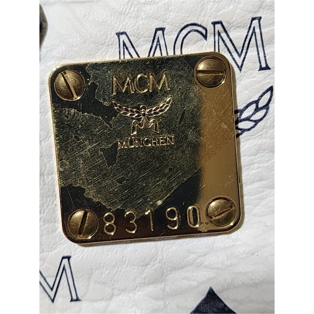 MCM Vintage Coated Canvas visetos Handle Bag Navy Blue/White - Picture 4 of 14